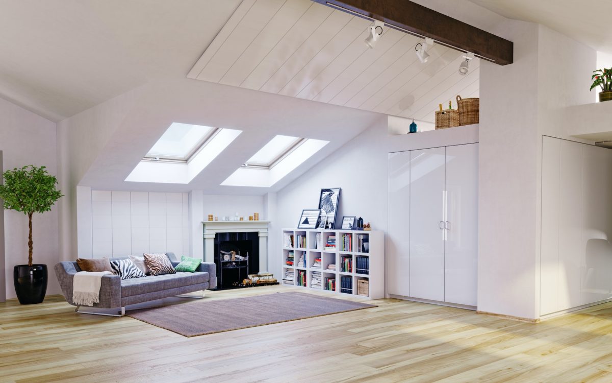 equipped attic with roof windows