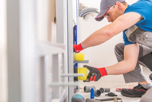 person installing a bath