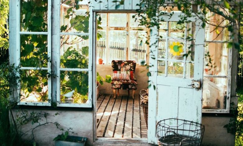 Greenhouse In Backyard - opened door of house