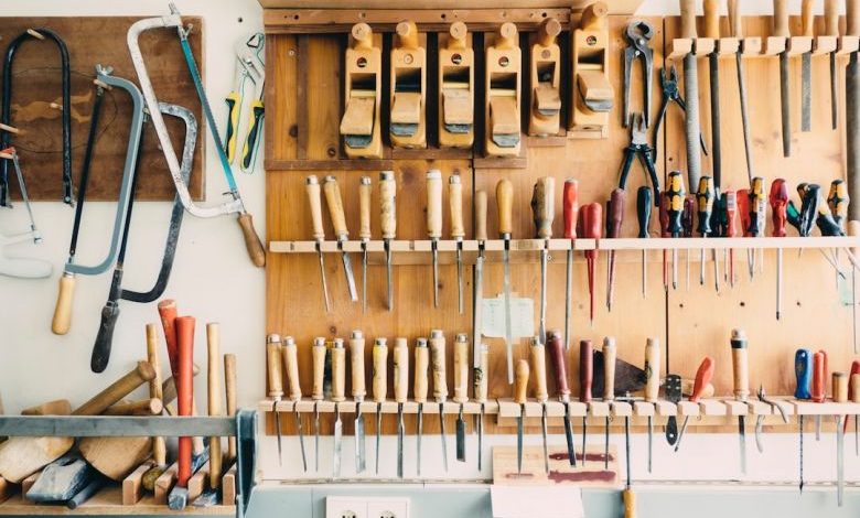 Tool Organization - assorted handheld tools in tool rack