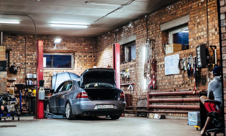 grey car in garage